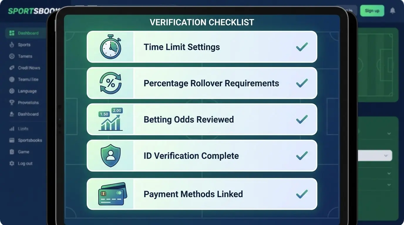 Checklist de términos de bono Wplay con iconos de vigencia y rollover