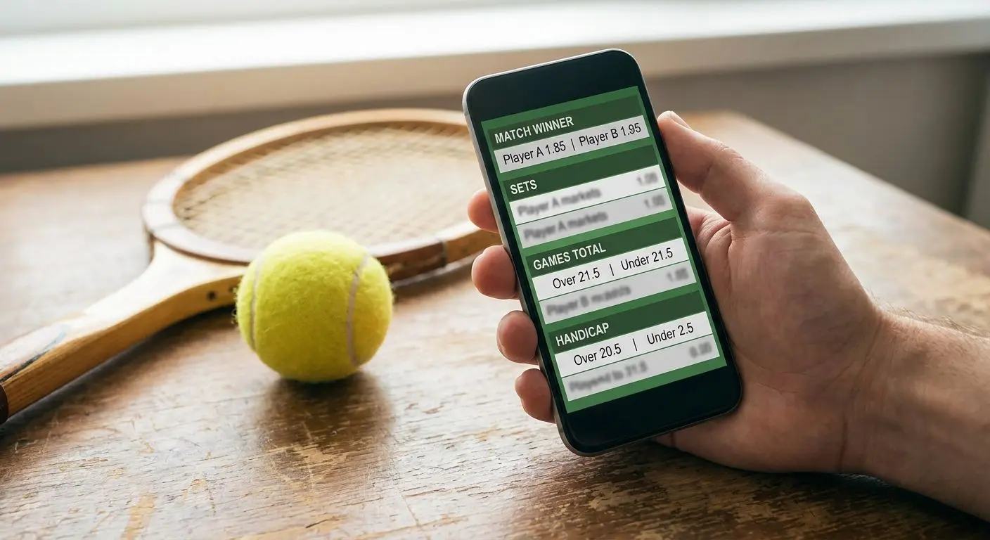 Cupón de apuestas de tenis con mercados de ganador, sets y hándicap