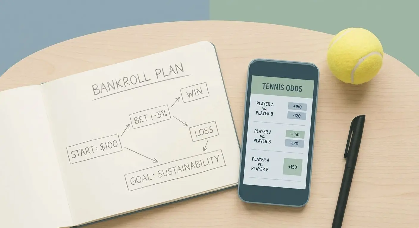 Gráfico conceptual de planificación y gestión de bankroll para apuestas de tenis