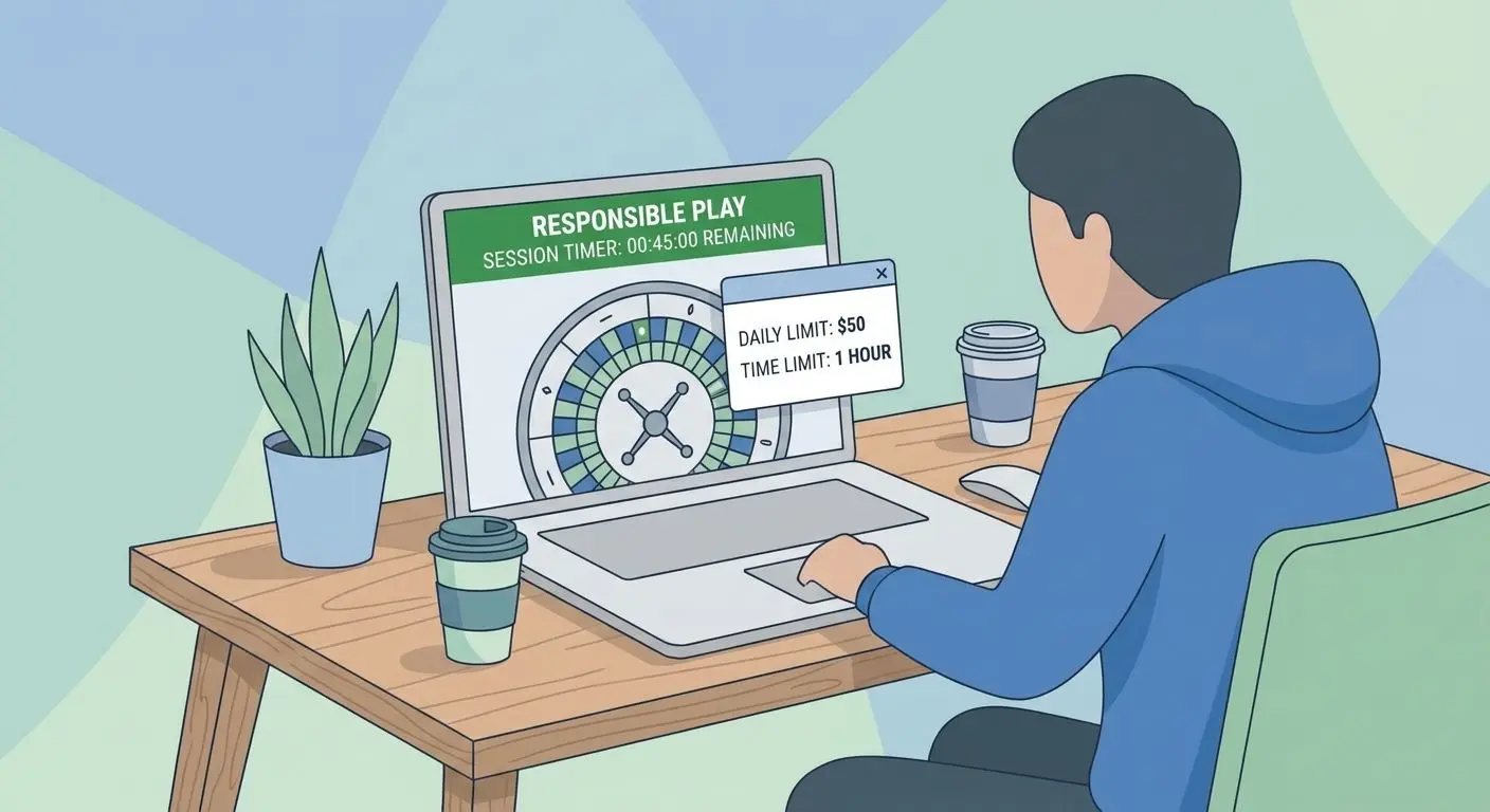 Juego responsable al apostar en ruleta en vivo Jugador de ruleta online usando límites y temporizador para juego responsable