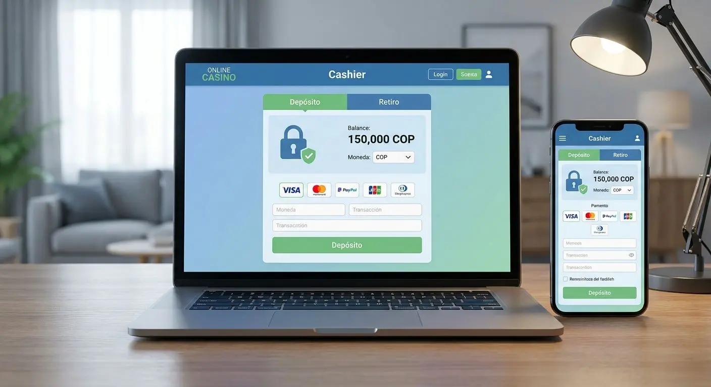 Pantalla de cajero online con opciones de depósito y retiro seguros en COP