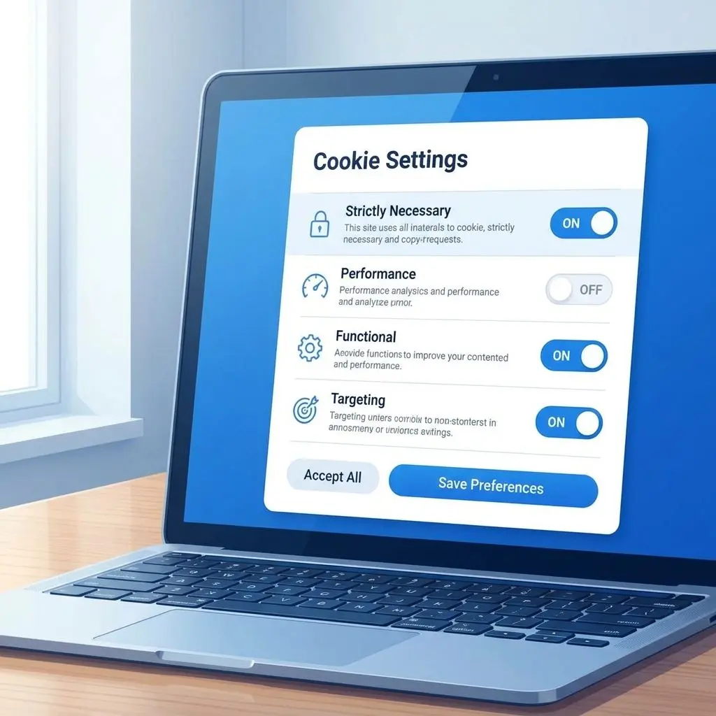 Panel de configuración de cookies con categorías y controles