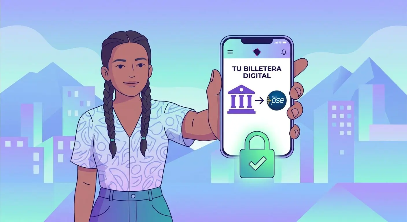 Persona en Colombia haciendo recarga digital con billetera y PSE en su celular