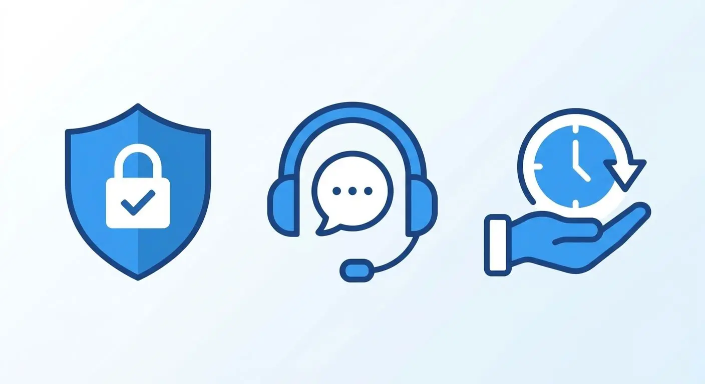 Seguridad y juego responsable en Wplay Iconos de seguridad, soporte y juego responsable en Wplay