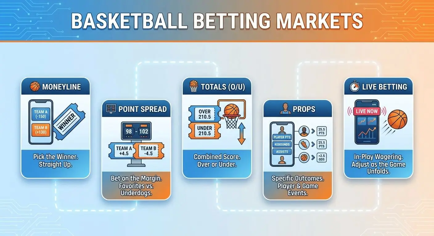 Infografía con tipos de mercados de apuestas de baloncesto