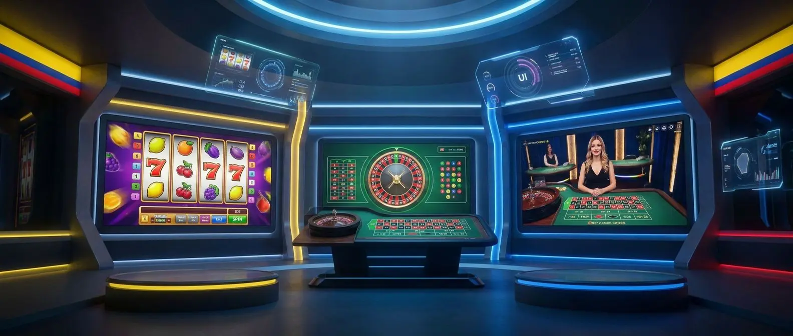 Lobby digital de WPlay Casino Online con tragamonedas, ruleta y casino en vivo
